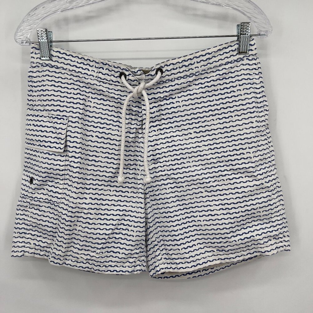J.Crew Men’s “The Original Shortboard” Swim Trunks Size 29 Blue Wave Print